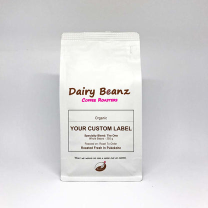 Custom Coffee Gift Pack featuring "Your Custom Label" personalized coffee bag label.