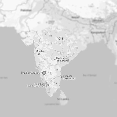 Map showing the region of India where India PB coffee beans are grown.